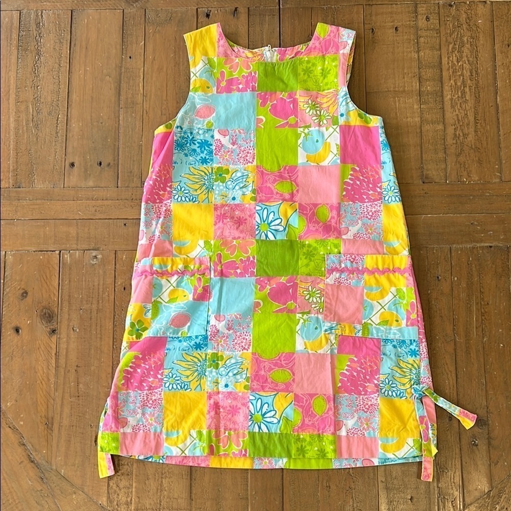 Lilly Pulitzer vintage floral Colorful Patchwork Sleeveless shift Dress preppy